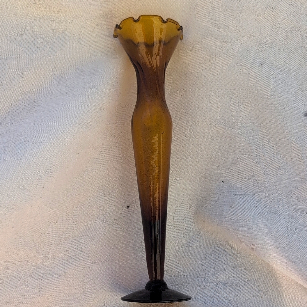 Vintage Hand-Blown Amber Art Glass Bud Vase